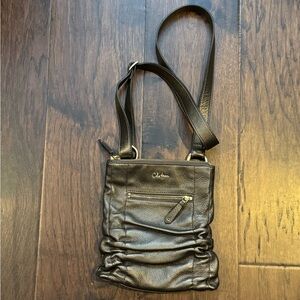 Cole Haan Metallic Bronze Brown Leather Crossbody Bag Purse with Ruched Sides